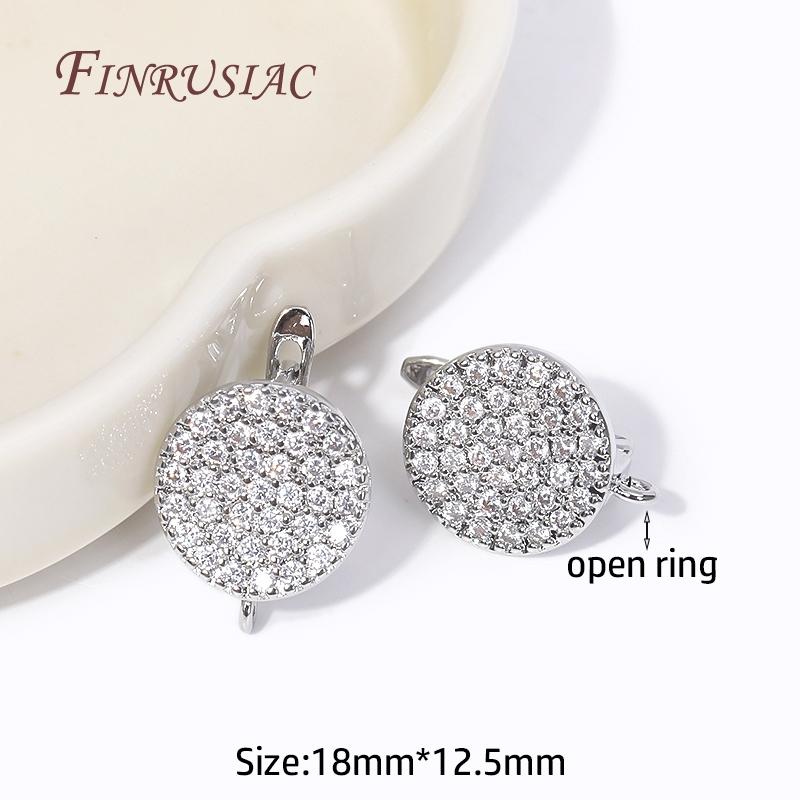 Fashion Shiny Cubic Zirconia Round Fastener Earring Clasps Hooks 18K Gold Plated Earring Hooks For DIY Women Ear Jewelry Making