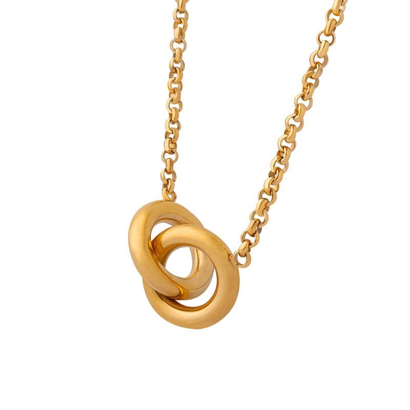 Geometric Interlocking Circle Pendant Necklace Titanium Steel Chain Men Women Couple Minimalist Hip Hop Style