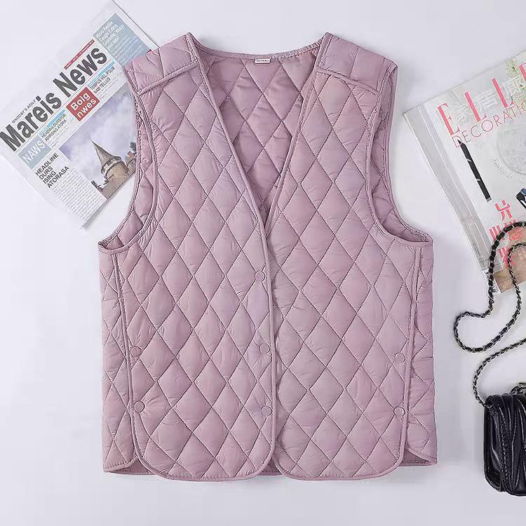 Fattened and Enlarged Size Medium and Old Women's Vest New Outer Wear Rhombus Vest Down Cotton Vest Loose Warm Jacket