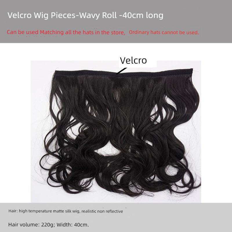 

Summer Detachable Mid-Length Curly Wig Hat Integrated Fashion All-Match Women s Hooded Ruched Flat Bucket Hat Single wig-wavy roll 40cm long-Nature Black