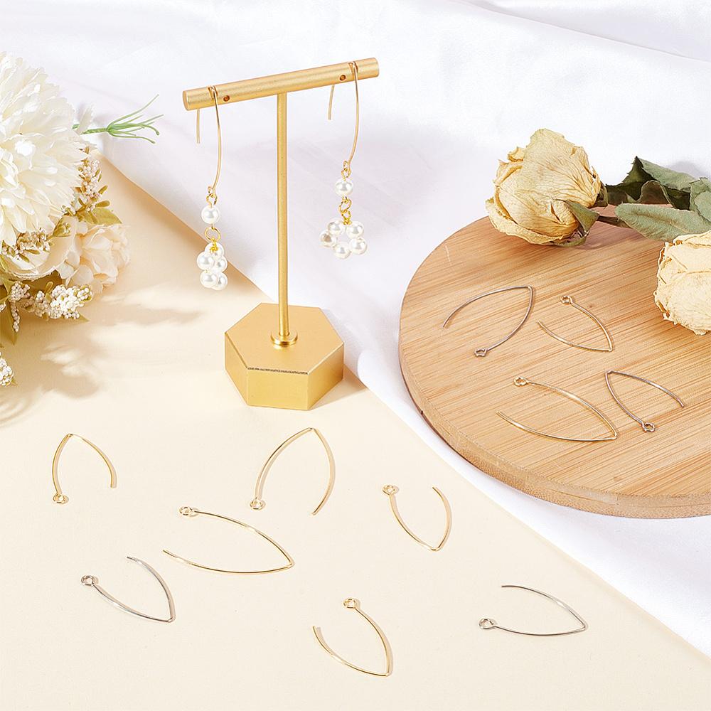 304 Stainless Steel Earring Hooks, with Horizontal Loop, Mixed Color, 80pcs/box