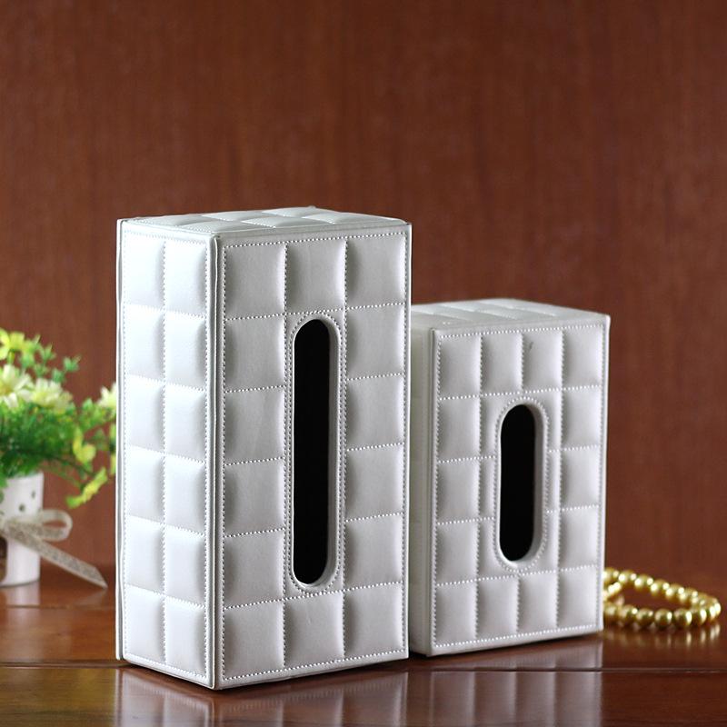 Eco-friendly Black Plaid Leather Tissue Box for Home and Hotel