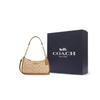 Coach Signature Canvas Leather Trim Convertible Crescent Shoulder Bag for Daily Use