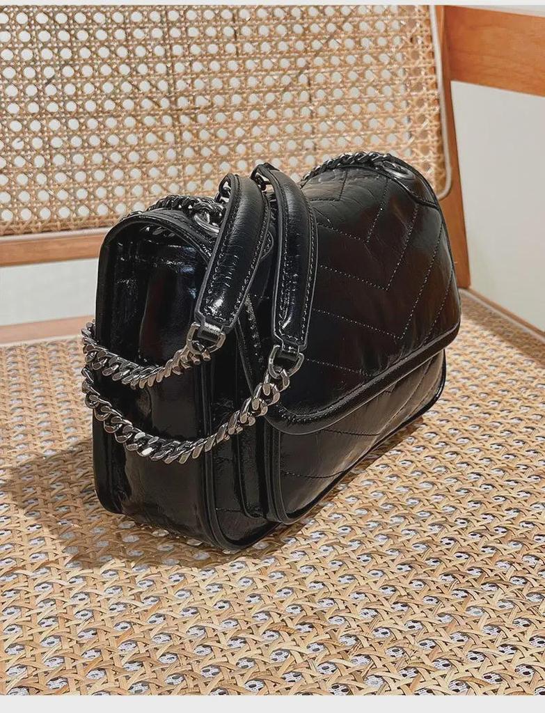 Yangshulin Women's 2022 Niki Retro Genuine Leather Chain Messenger Bag