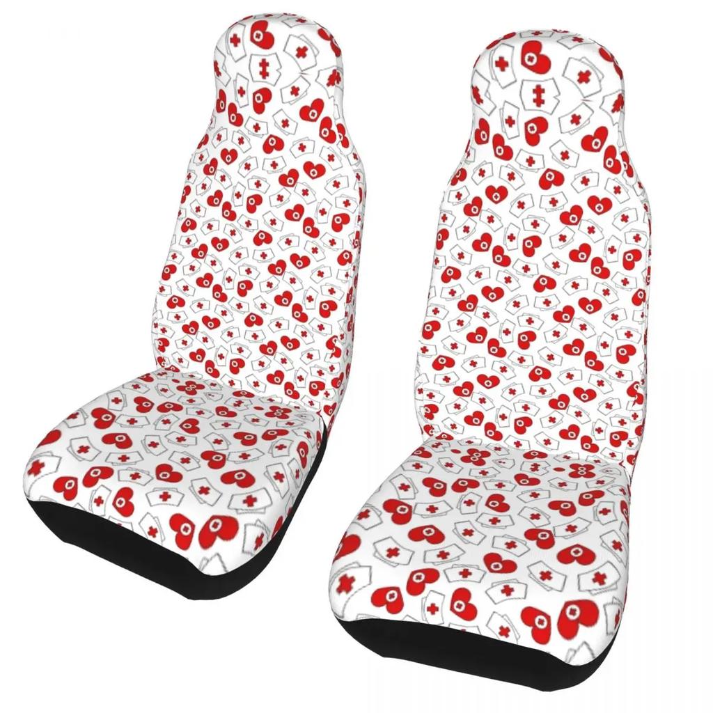 Nurse Hat Heart Pattern Front Auto Seat Cover For Women Print Nursing Car Seat Covers Fit Any Truck Van Rv Suv 2Pc