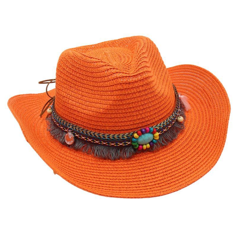 Western Cowboy Straw Hat Summer Sun Hat Beach Hat Ethnic Sun Hat Tibetan Curling