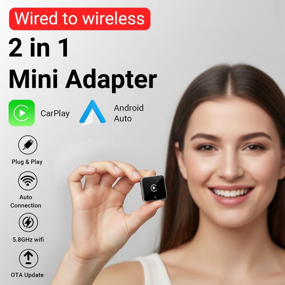2 in1 CarPlay Android Auto Adapter Wired to Wireless With USB Dongle Smart Mini Box Plug Play Bluetooth Carplay Adapter