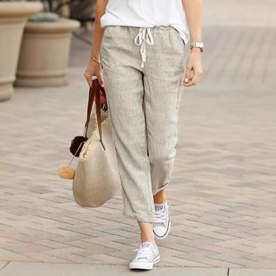 Autumn Cotton Women's Pants Drawstring Elastic Waist Casual Pants Female Loose Fashion Elegant Ladies Bottom
