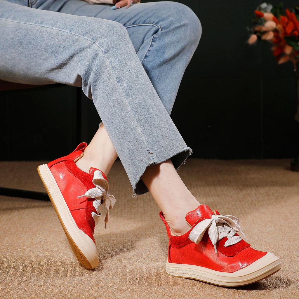 2025 Autumn Women's Genuine Leather Casual Sneakers - Comfortable, Soft Sole, Versatile, Flat Sports Style.