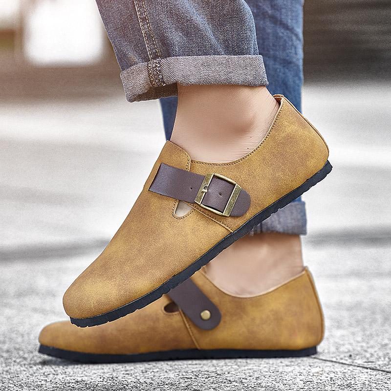 Casual Shoes For Men Women Soft Wooden Sole Breathable Leather Upper Shoe Fashion Arch Suede Sandals Retro Cork Clogs Size 45