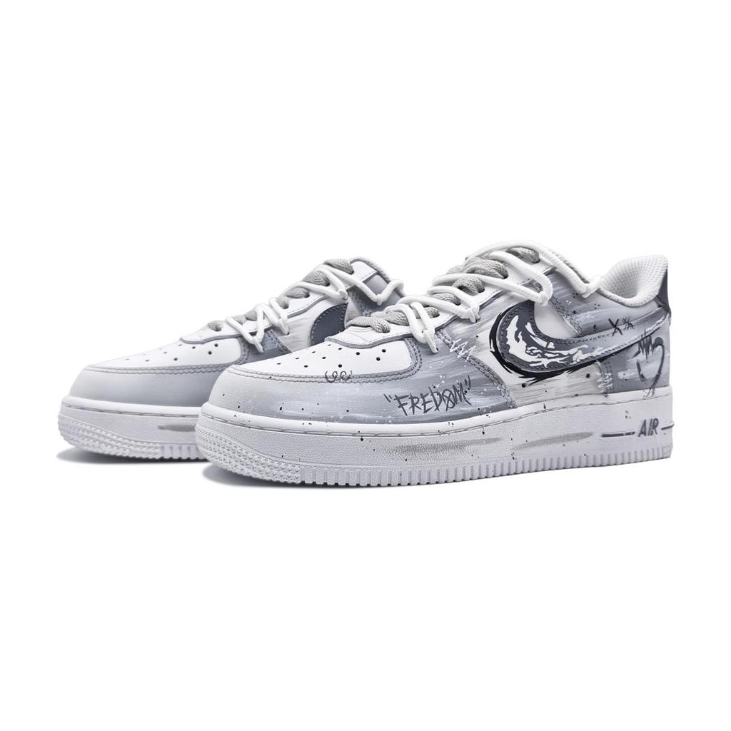 Nike Air Force 1 Graffiti Memory Slip Resistant Abrasion Resistant Low Top Skateboard Shoes Unisex Gray White CW2288-111(Team997-)