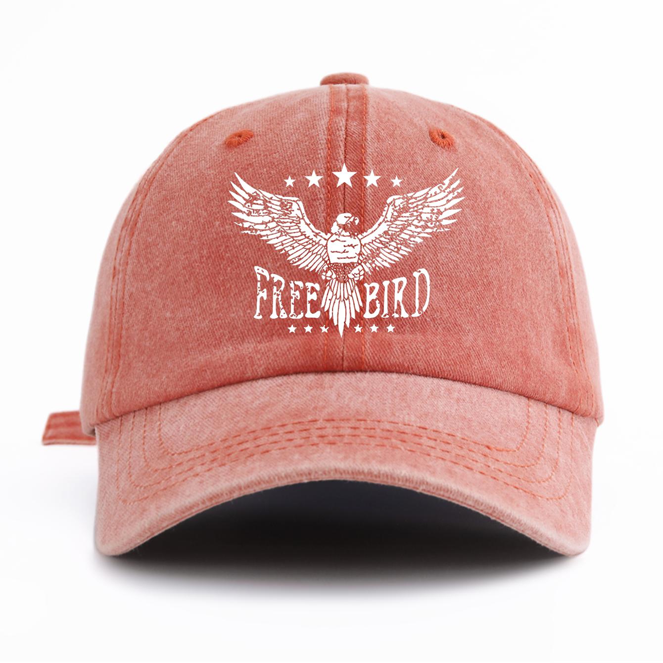 

1pc FREE BIRD Print Washed Baseball Cap for Adults,Minimalist Retro Style Casual Soft Adjustable Dad Hat, Perfect As Gift помаранчевий