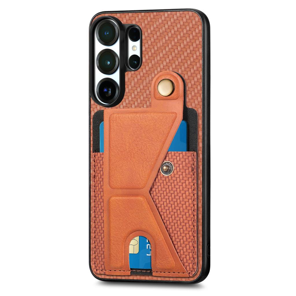 Magnetic Wallet Card Holder Carbon Fiber Texture Phone Case For Samsung S25 Ultra S24 Plus S23 A17 A07 Kickstand RFID Cover
