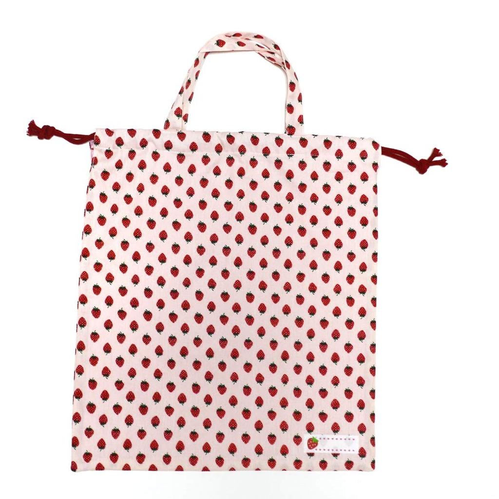 [erkaneko] (Layla Bag Store) Gym Clothes Bag with Handles, Strawberry Design, Strawberry Design with Handles