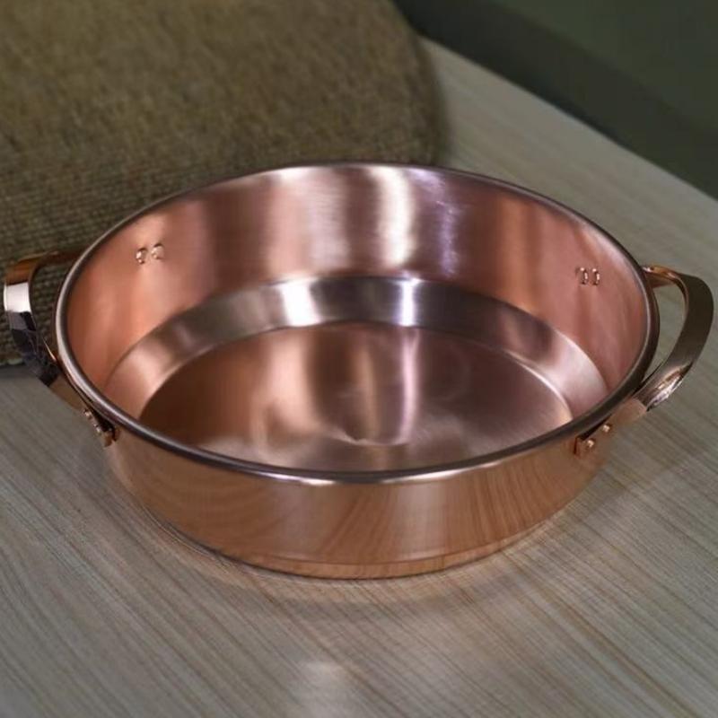 Pentola in Rame Artigianale, Utensile per Cucina Hot Pot per Bollire, Sobbollire e Stufare la Pasta, Texture Martellata Vintage Pentola Portatile 24 cm