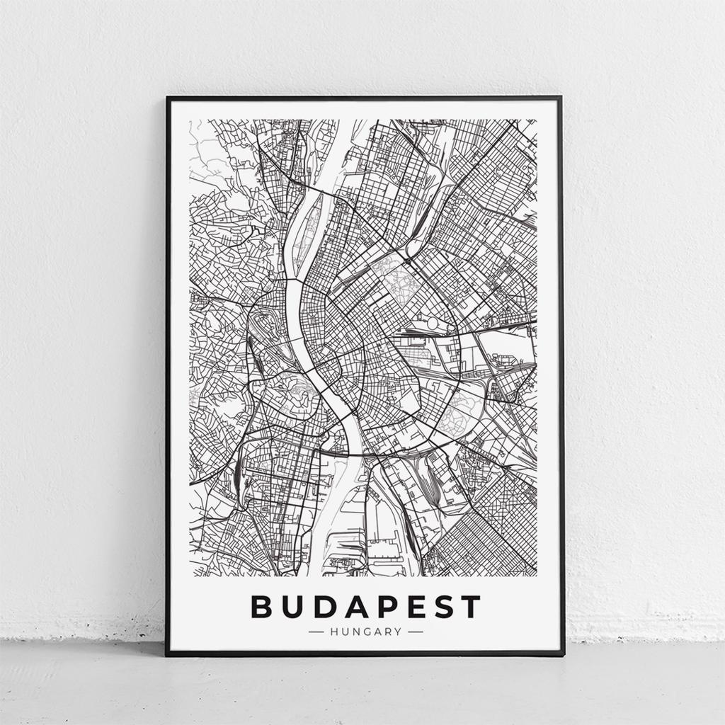 Poster Budapest Map City Plan In Black Frame