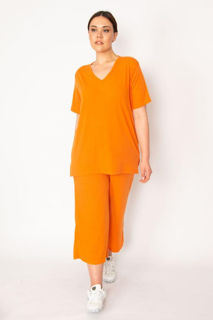 Women's Style Big Size Under-Upper Team Green Camisole Knitted Elastic Waist Wide Leg Trousers V-Neck Blouse Set