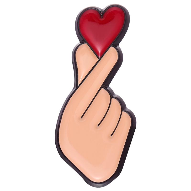Creative Cartoon Finger Heart Brooch - Cute Alloy Pin for Men, Women & Couples
