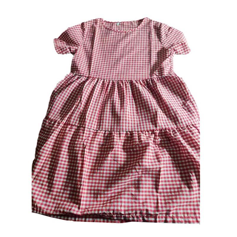 Maternity Clothing Summer New Medium and Long Two-color Round Neck Plaid Skirt Loose and Thin Belly-covering A-word Dress