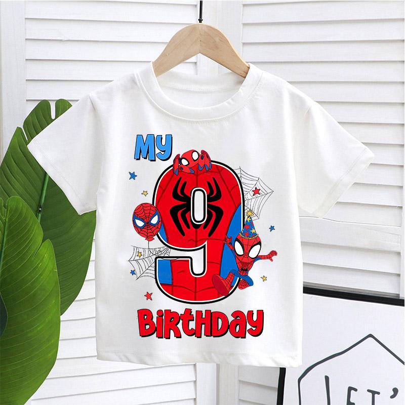 Spider Man Printed Tshirt Cute Birthday Numbers Years Old Anime Printed Childrens Cotton Tshirt Summer Casual Clothing Gift