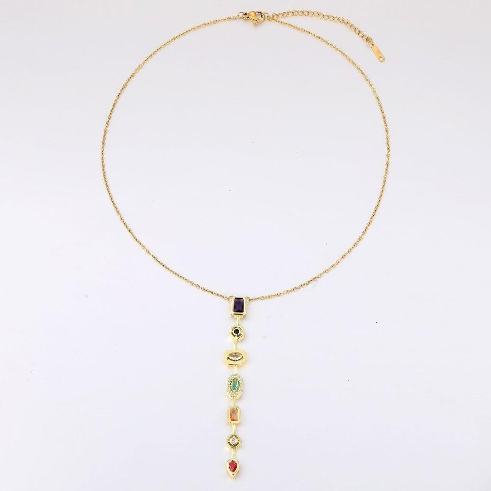 Colorful Zircon Collarbone Chain Irregular Crystal Long Tassel Necklace  Jewelry Accessories