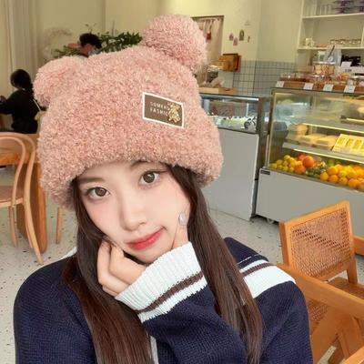 Winter Cute Cartoon Bear Ears Wool Hat Female Warm Plush Thickened Ear Protector Student Knitted Hat