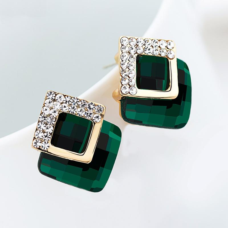 Trendy Green Square Earrings Women Charm Geometric Stud Earring Bridal Engagement Party Jewelry Anniversary Gifts