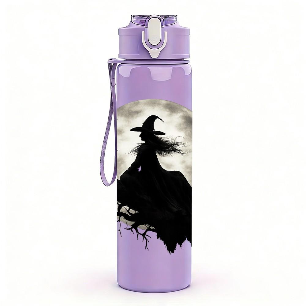 1PC Witch Crow Moon Silhouette 750ml Color Plastic Sports Water Bottle Leakproof Flip Straw Lid Suitable for Sports Office Home Use