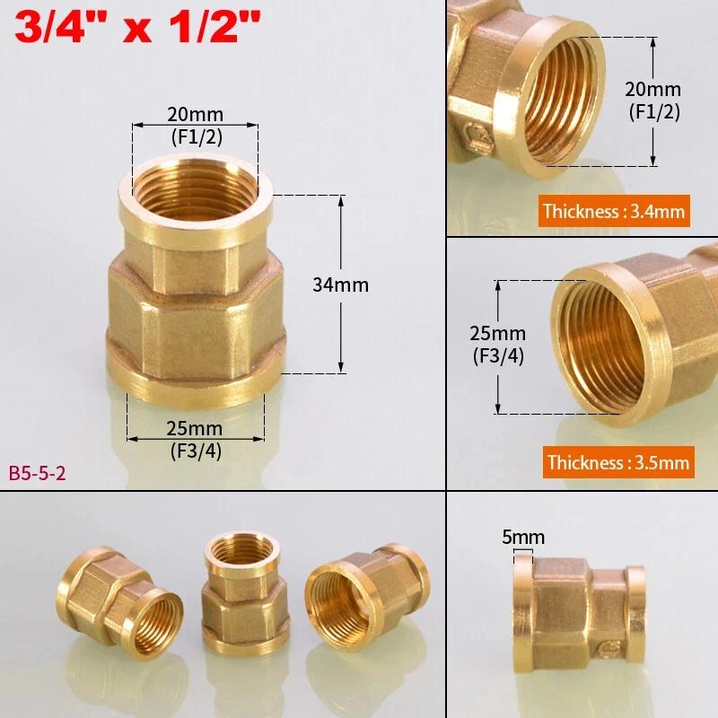 1~10pcs Brass Female Reducing Sleeve 1/8" 1/4" 3/8" 1/2" 3/4" 1" BSP Female Thread Hex Pipe Fitting For Water Fuel Gas