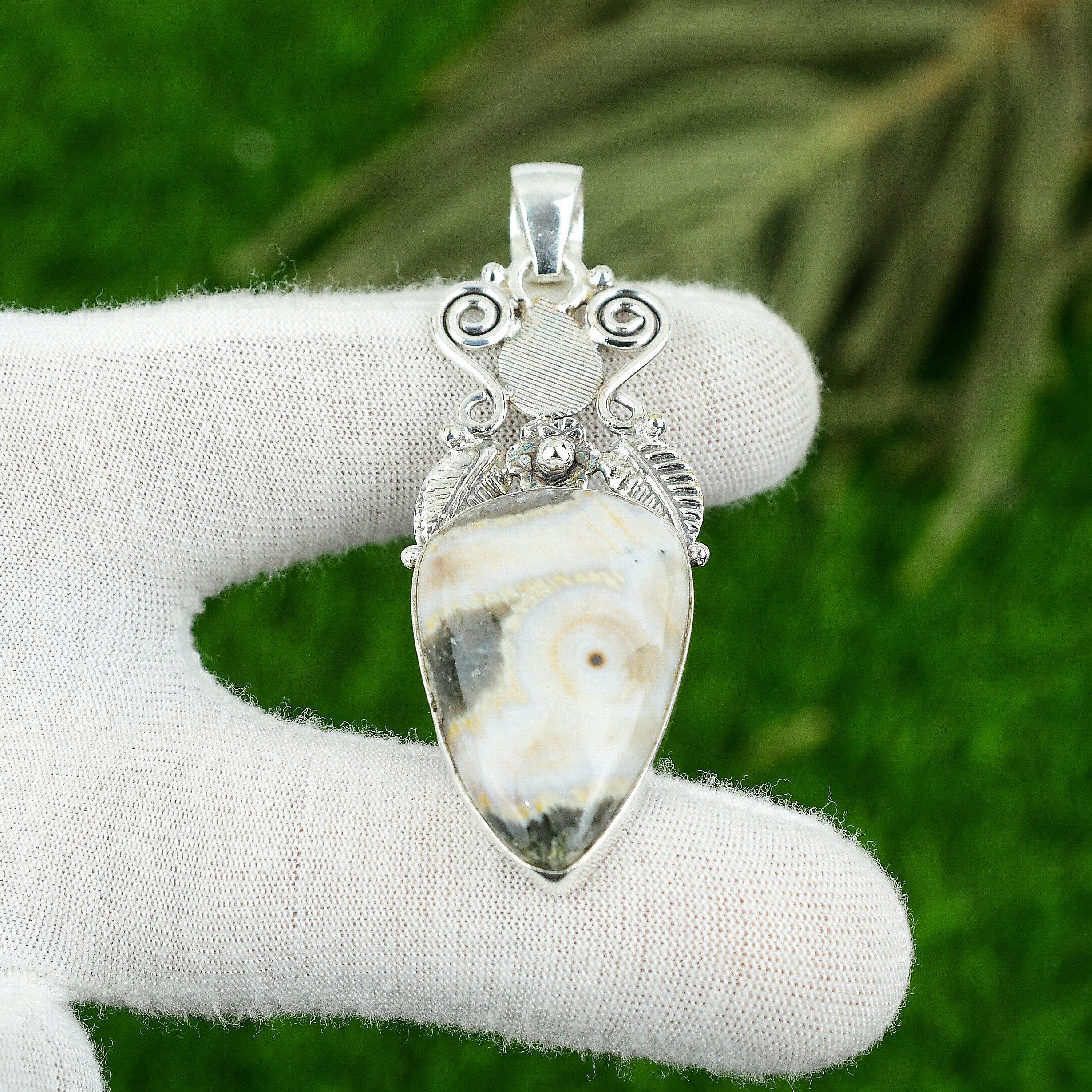 Mothers day Deal Natural Ocean Jasper Sterling Silver Bezel Wife Pendant Jewelry