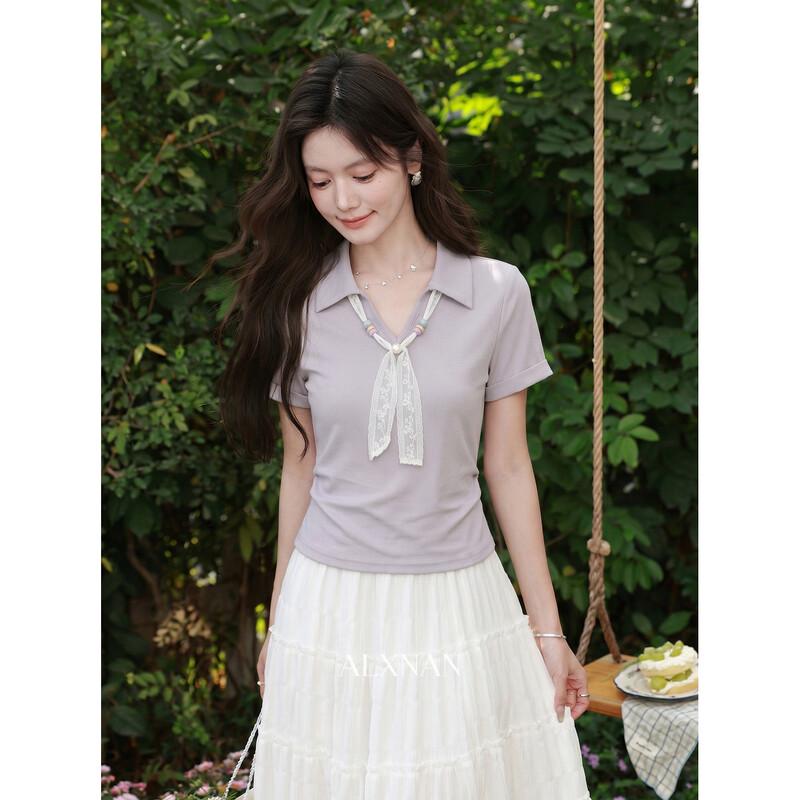 Women s Lapel Collar Slim Fit T-Shirt S