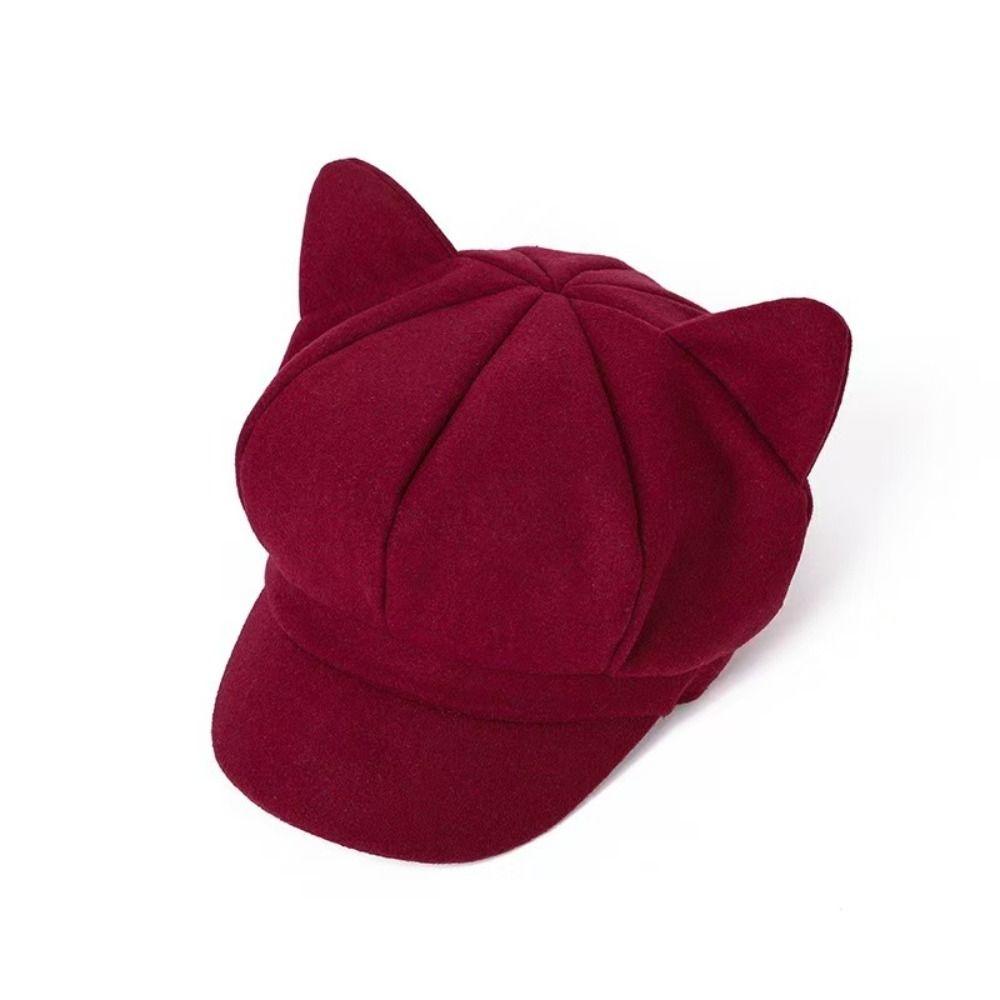 Vintage Beret Hat Cute Cat Ears Octagonal Cap Fashion Peaked Caps  for Women Girls