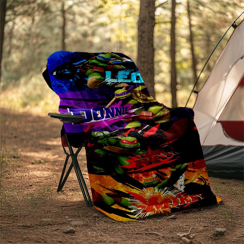 Turtle Power Print Flannel Blanket, Soft Warm Lightweight Throw Blanket for Living Room,Sofa Bed Camping Office