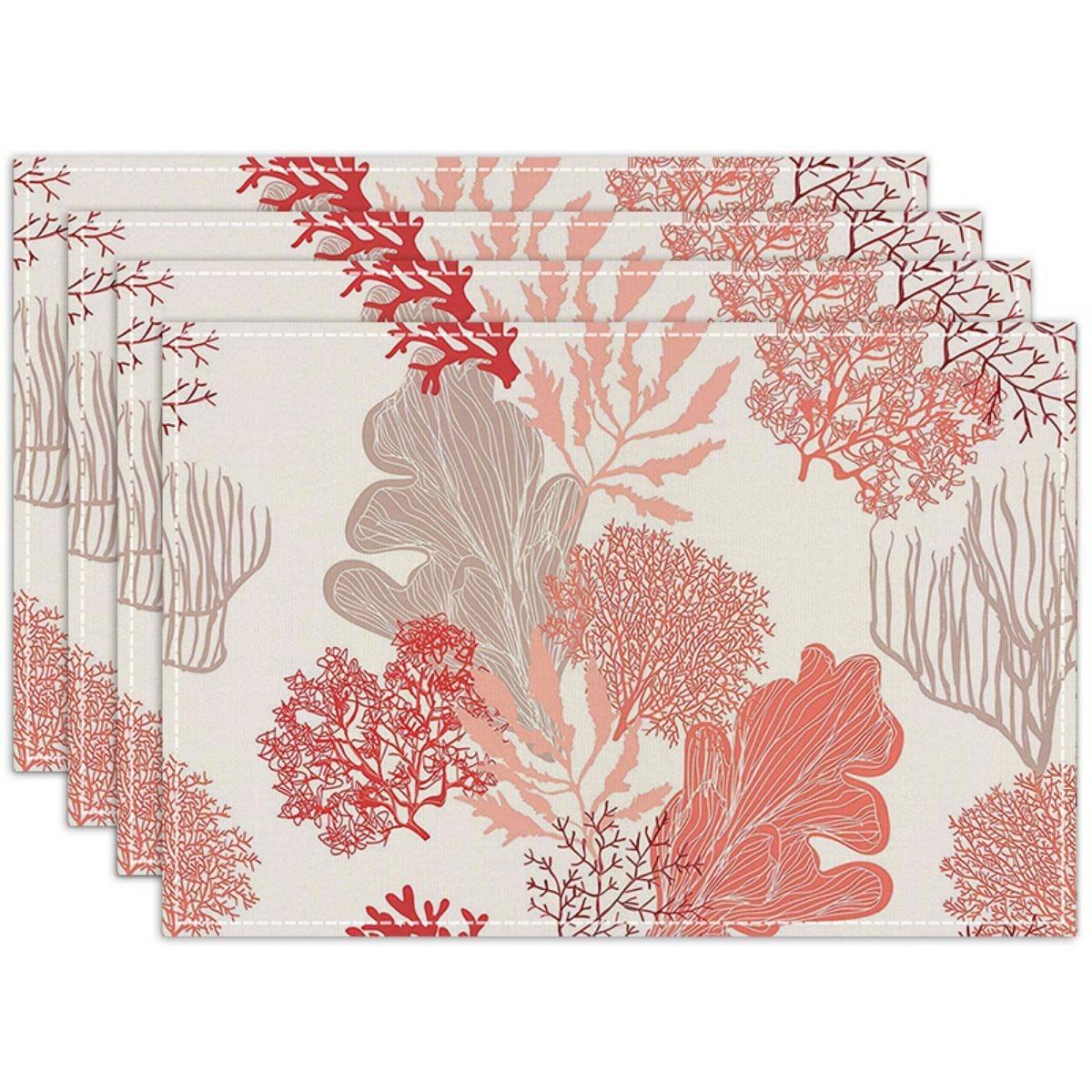 

4 шт. Летние салфетки под коралловые тарелки с коралловым рифом, льняные салфетки под стол с морскими водорослями, термостойкие салфетки под столовые приборы для кухни 32x45 см Style 4