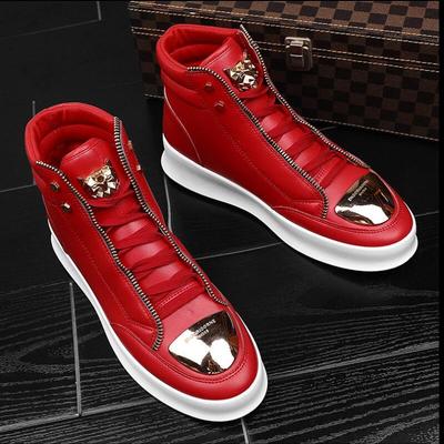 Men 'S High Top Leather Fashion Sneaker Crease Resistant High Collar Boots Hip Hop Board Shoes A7
