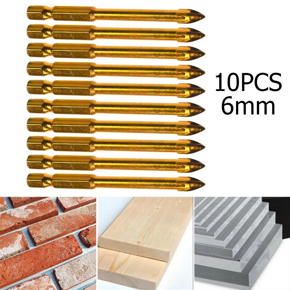 10pcs 6mm Ceramic Tile Marble Glass Drill Bits Spear Head Hex Shank