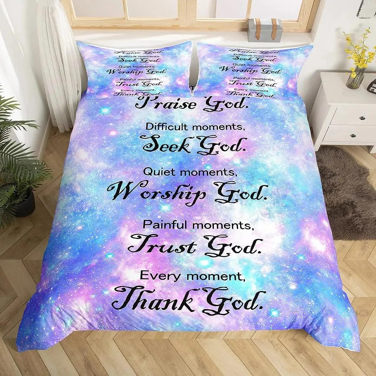 

Christian Healing Duvet Cover Set With Inspirational Thoughts And Prayers Women Bedding Sets Colorful Sky Bedspreads Cover Queen 70x133cm