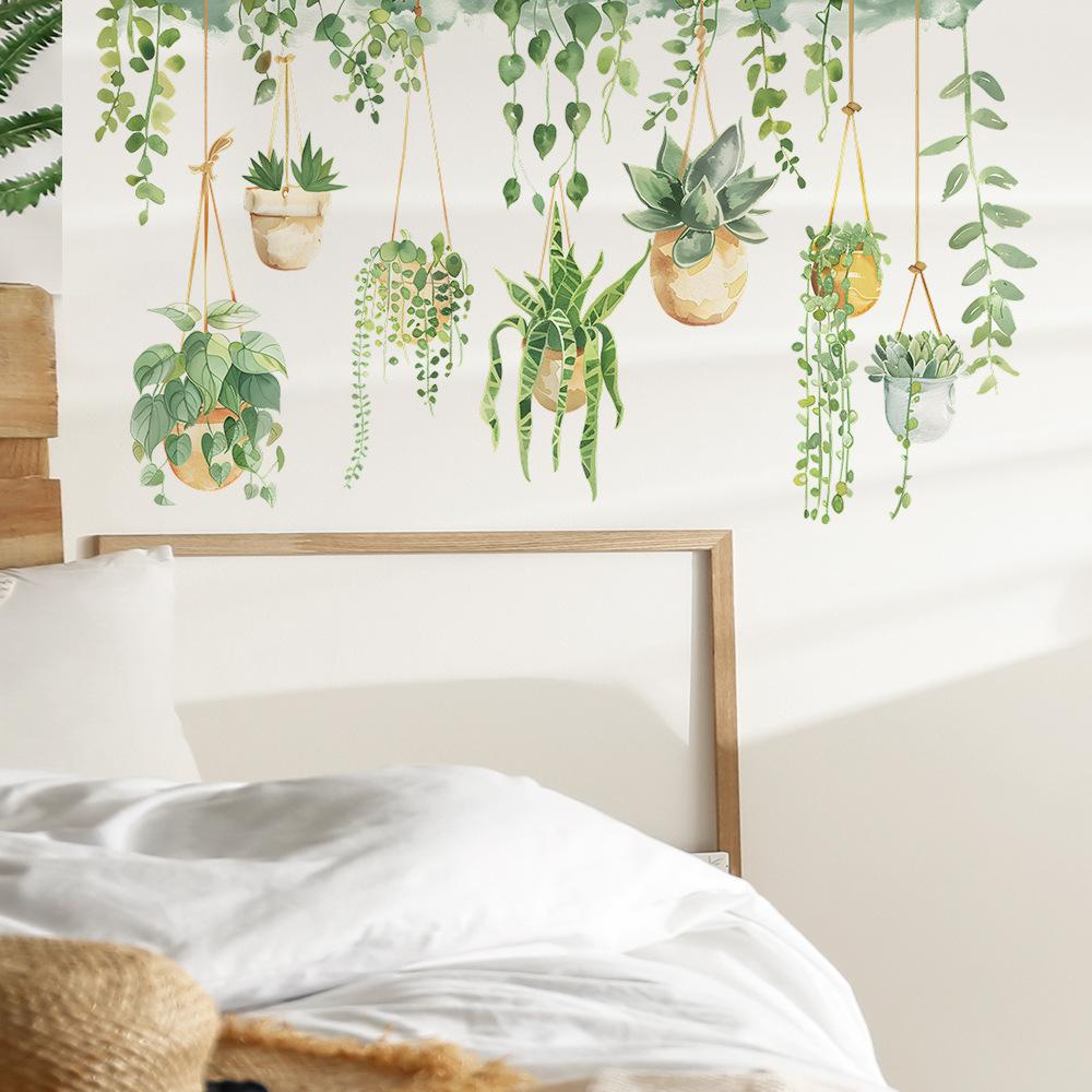 Fun-c25 Small Fresh Vine Potted Hanging Decoration Bedroom Living Room Background Landscaping Wall Stickers Self-adhesive