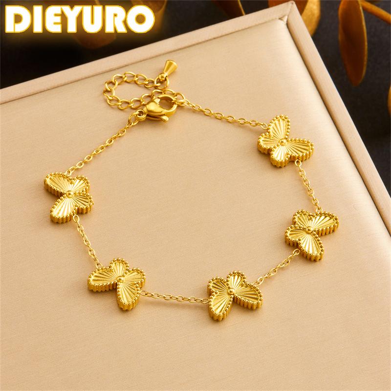 316L Stainless Steell Golden Luxury Laser Butterfly Bracelet For Women Girl New Trend Popular Hand Chain Zircon Gift