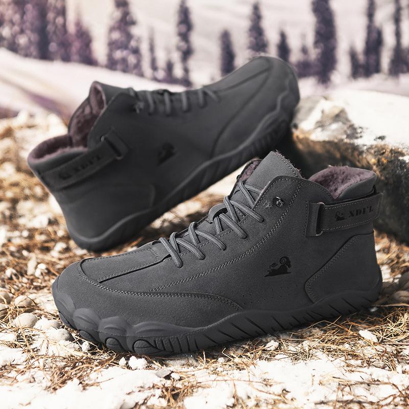 

Зимние бархатные водонепроницаемые и снегозащитные хлопковые ботинки со средней высотой голенища, сноубутсы с пятью пальцами, нескользящие, для активного отдыха и альпинизма 45 серый