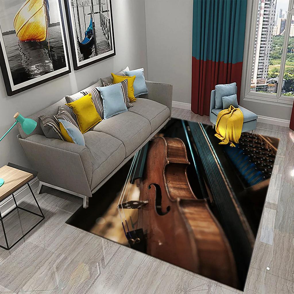 3D Violin Carpet Modern Music Flower Area Rug for Kitchen Bathroom Anti-Skid Rug Carpet Home Decor Living Room Bedroom Floor Rug