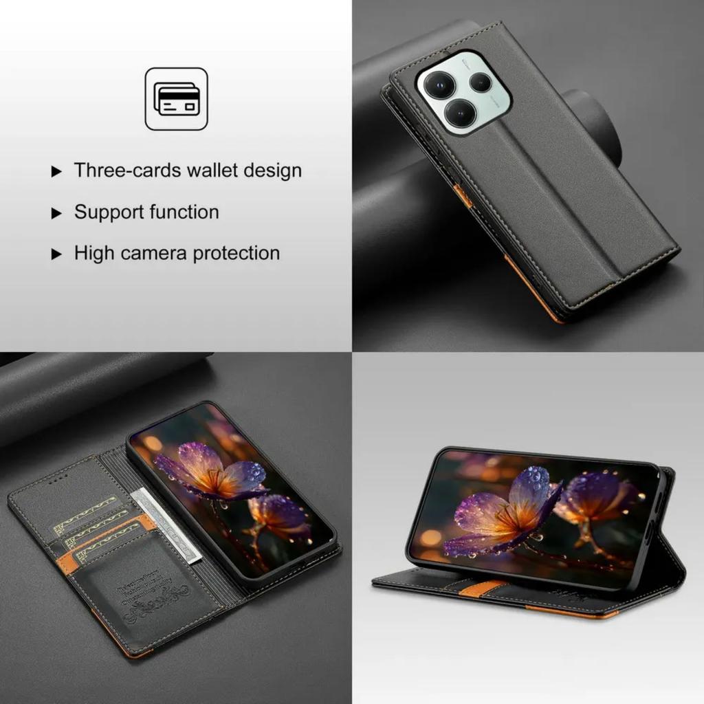 Premium Business Leather Wallet Card Solt Magnetic Filp Case for Redmi Note 15 Pro Plus 14pro 13 14 15 C Poco C75 Phone Kickstand Shockproof Cover