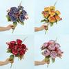 7 Heads Simulation Flower Rose Silk Petals Faux Flower Holding Bouquet Flower  Wedding Ornament