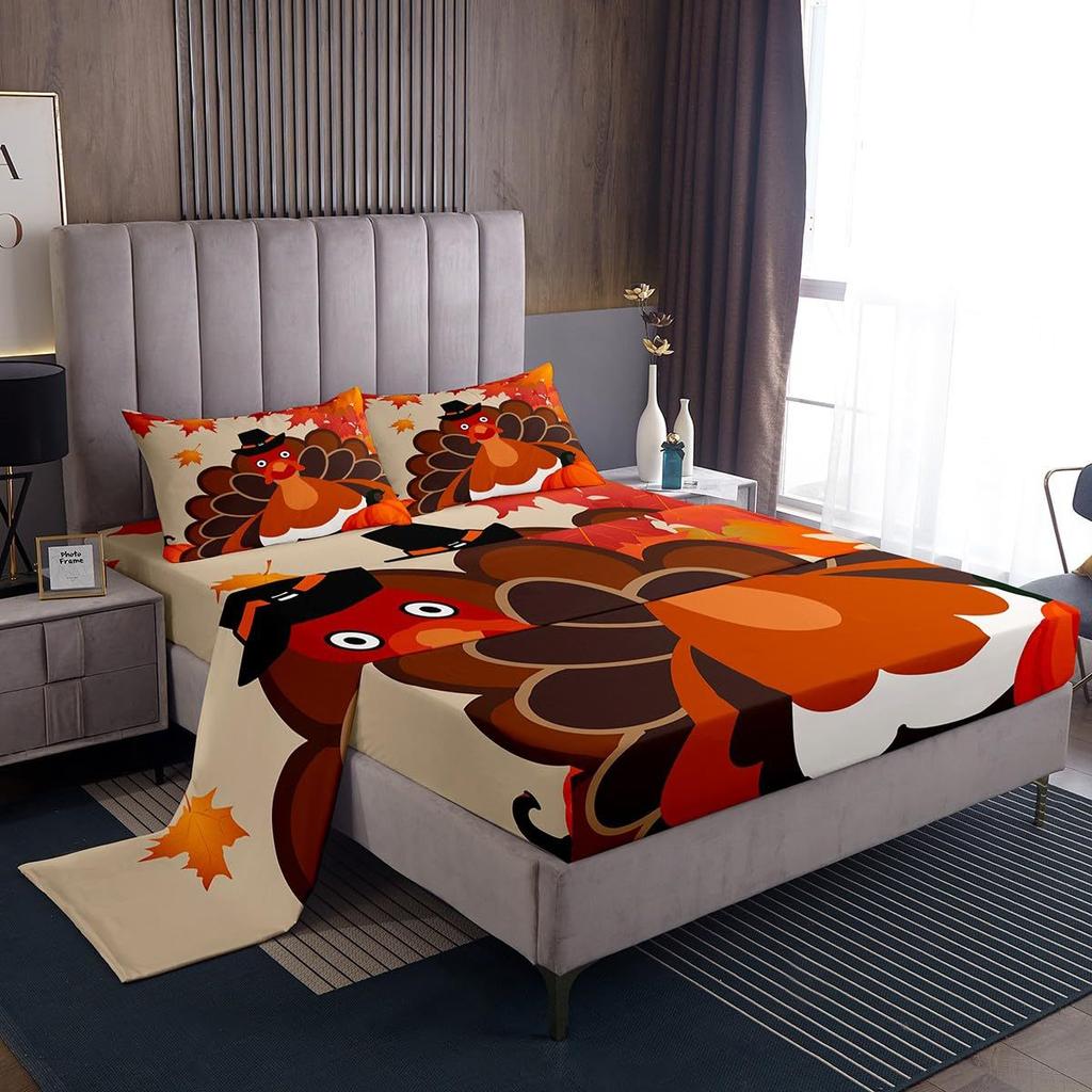 Cartoon mushroom pattern mattress four-piece bedding set bedroom dormitory bedding decoration