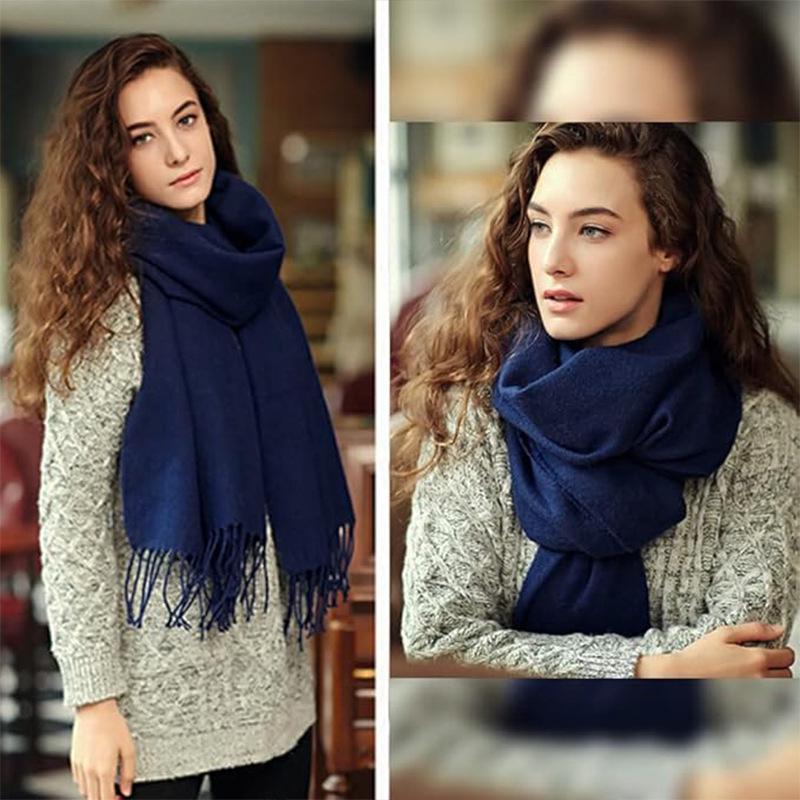 European-American Thickened Warm Winter Scarf: Long, Wide, Imitation Cashmere Shawl In Solid Colors