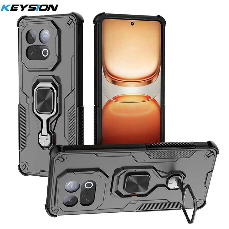 KEYSION Coque Armure Antichoc pour IQOO Z10 Turbo 5G Silicone+PC Support Anneau Métal Vertical Live Housse de Téléphone pour IQOO Z10 Turbo Pro