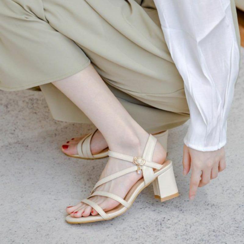 Fashion Woman Shoes Open Toe Sandals for Women High Heels Office Work Leather Pumps White Heeled Daily H Chic and Elegant Korea Footwear