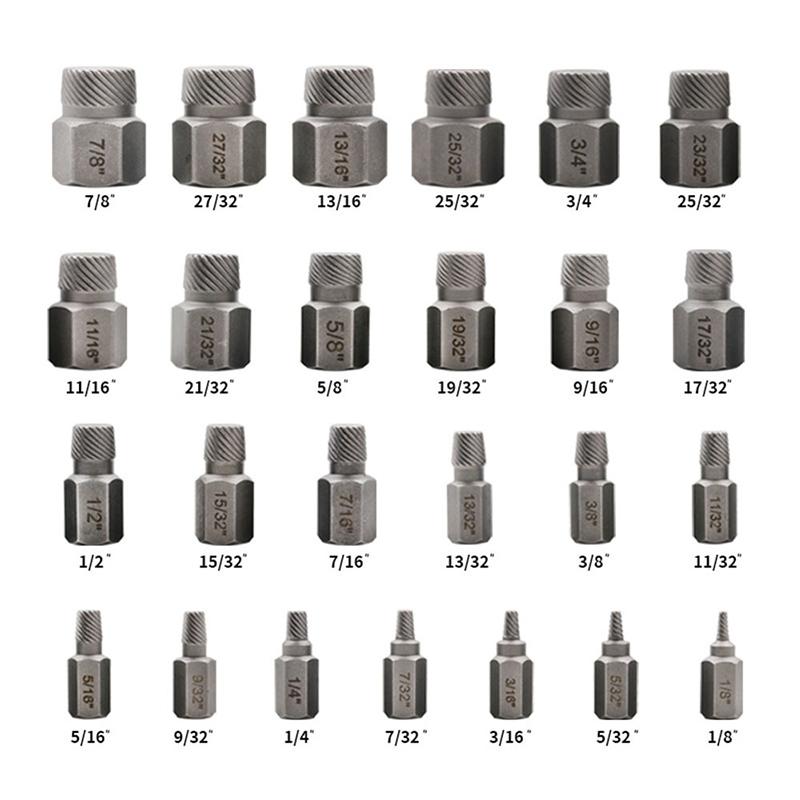 25pcs Damaged Screw Extractor Kit British System Chrome Molybdenum Steel Hex Bolt Stud Extractor For Car Removing Tools