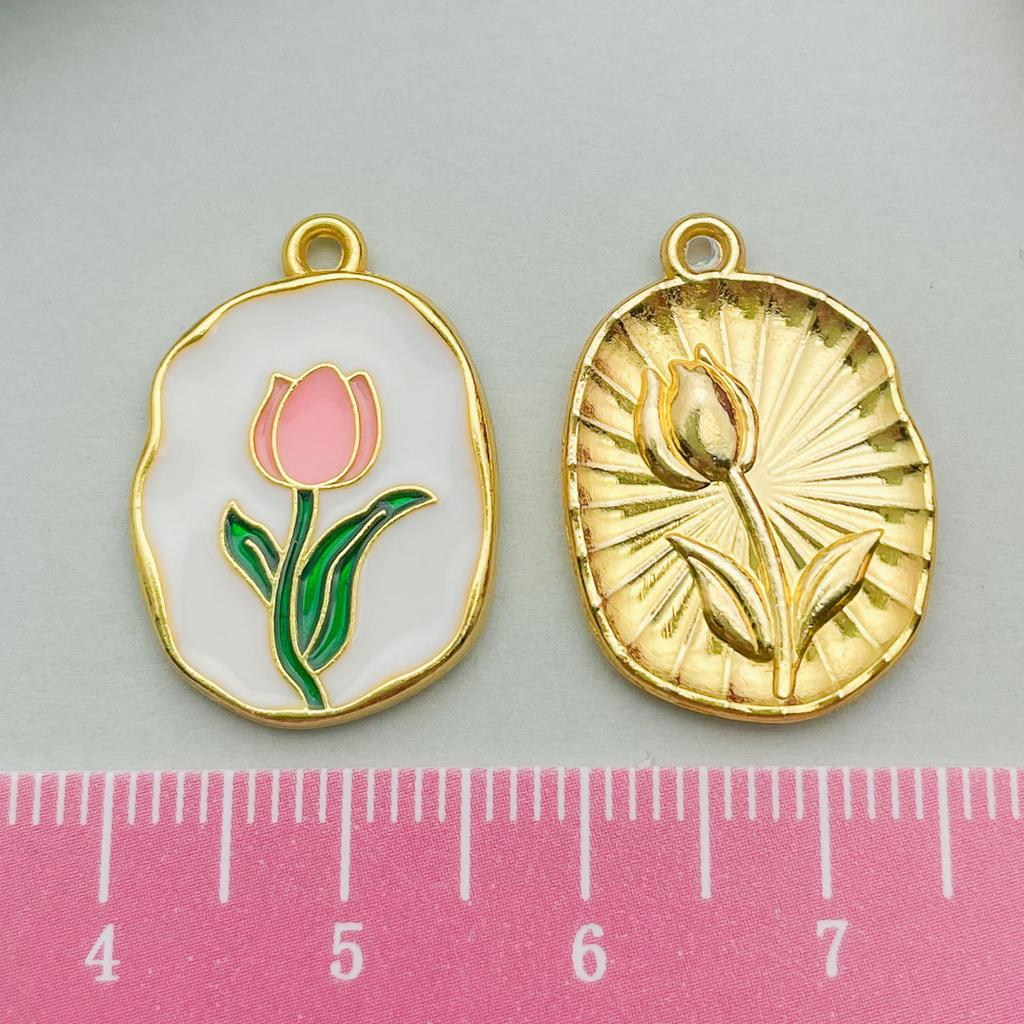 Ancient Gold Enamel Oil Drop Pendant Tulip Rose Lily Diy Bracelet Necklace Jewelry Accessories