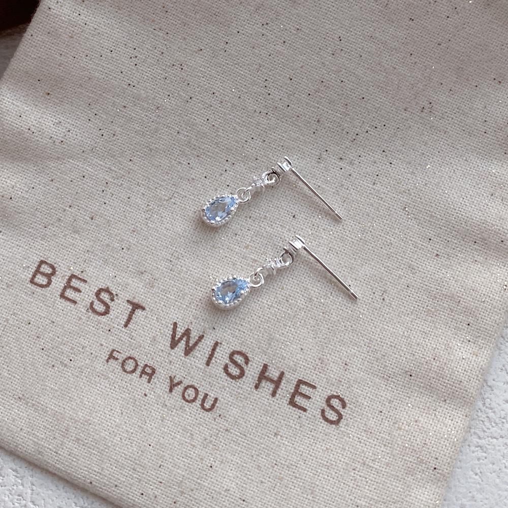 Sterling Silver Mermaid s Tear Blue Zircon Tassel Earrings for Women - Elegant and Luxurious Studs Pure Silver